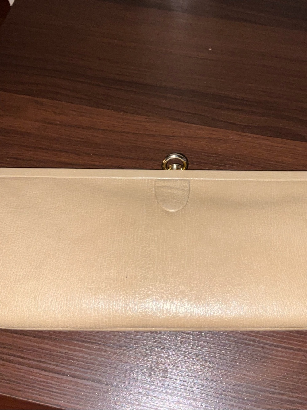 Tan Leather Clutch with Gold-Tone Ring Accent